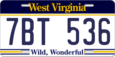WV license plate 7BT536