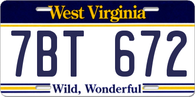 WV license plate 7BT672
