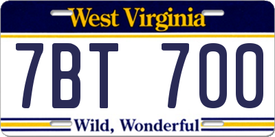 WV license plate 7BT700