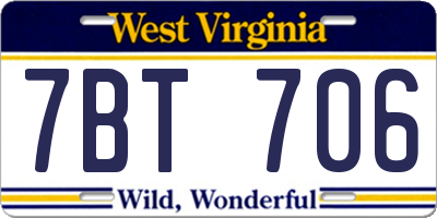 WV license plate 7BT706