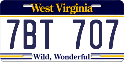 WV license plate 7BT707