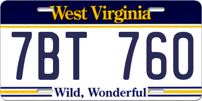 WV license plate 7BT760