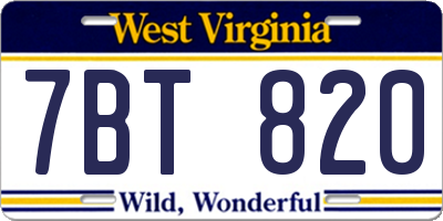 WV license plate 7BT820
