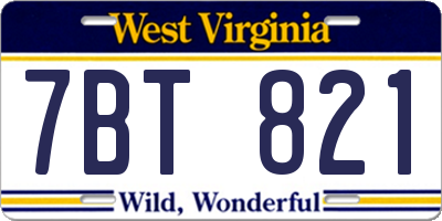WV license plate 7BT821