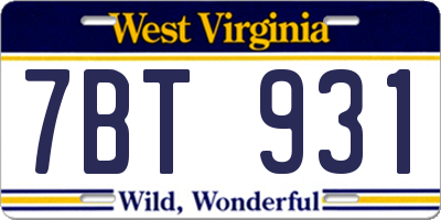 WV license plate 7BT931