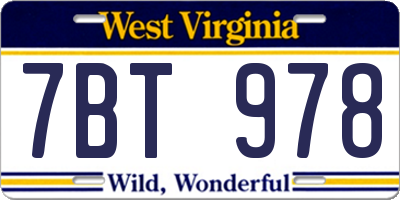 WV license plate 7BT978
