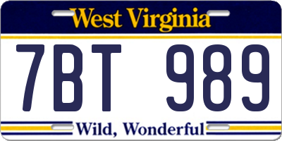 WV license plate 7BT989