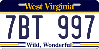 WV license plate 7BT997