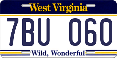 WV license plate 7BU060