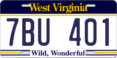 WV license plate 7BU401