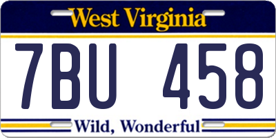 WV license plate 7BU458