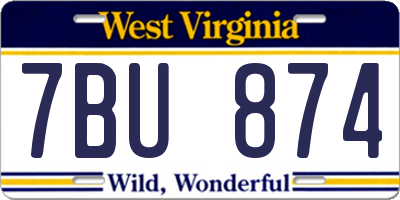 WV license plate 7BU874