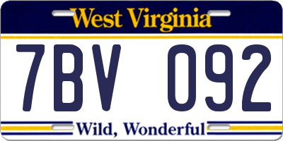 WV license plate 7BV092