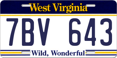 WV license plate 7BV643
