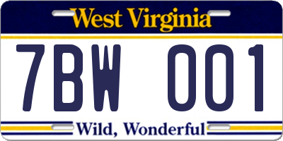 WV license plate 7BW001
