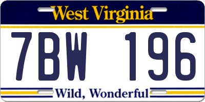 WV license plate 7BW196
