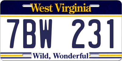 WV license plate 7BW231