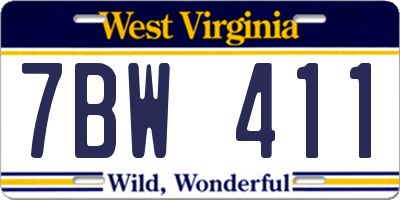 WV license plate 7BW411
