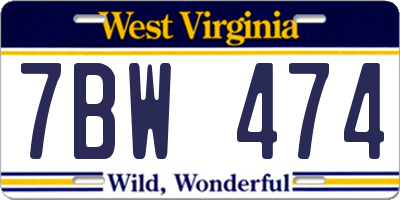 WV license plate 7BW474