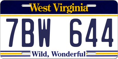 WV license plate 7BW644