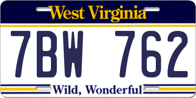 WV license plate 7BW762
