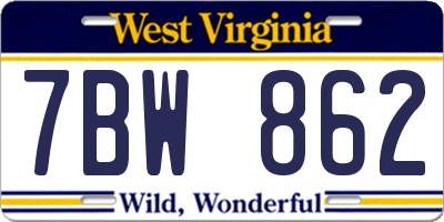 WV license plate 7BW862
