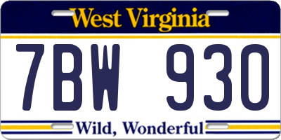 WV license plate 7BW930