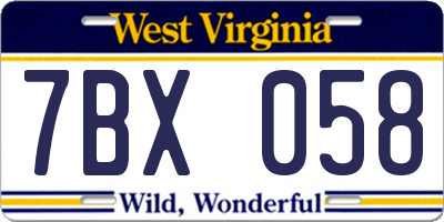 WV license plate 7BX058