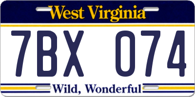 WV license plate 7BX074