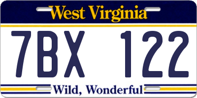 WV license plate 7BX122