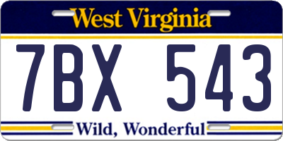 WV license plate 7BX543