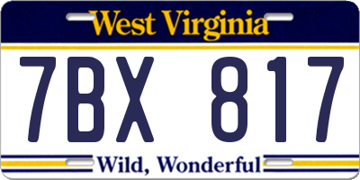 WV license plate 7BX817