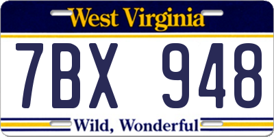 WV license plate 7BX948