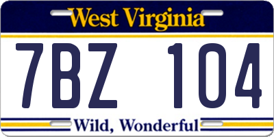 WV license plate 7BZ104