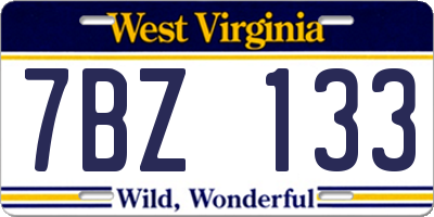 WV license plate 7BZ133