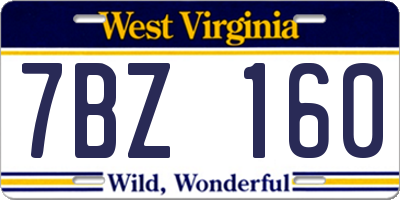 WV license plate 7BZ160