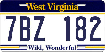 WV license plate 7BZ182