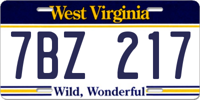 WV license plate 7BZ217