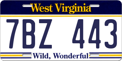 WV license plate 7BZ443