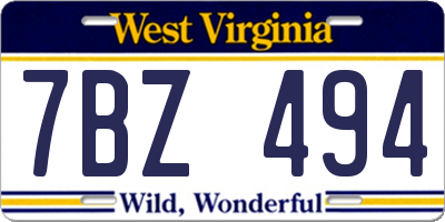 WV license plate 7BZ494