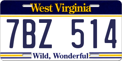 WV license plate 7BZ514