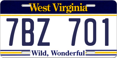 WV license plate 7BZ701