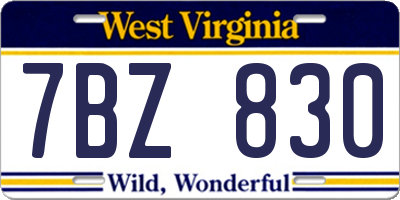 WV license plate 7BZ830