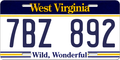 WV license plate 7BZ892