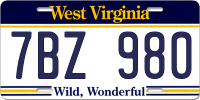 WV license plate 7BZ980