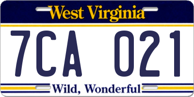 WV license plate 7CA021