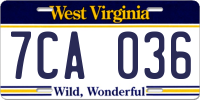 WV license plate 7CA036