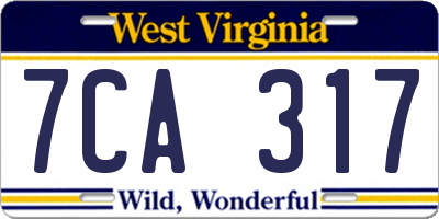 WV license plate 7CA317
