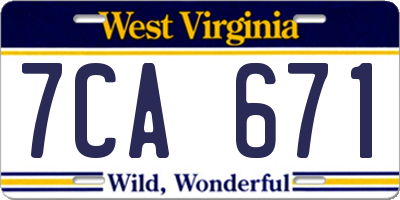 WV license plate 7CA671