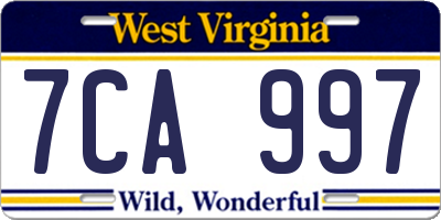 WV license plate 7CA997